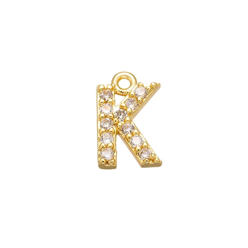 1PCS  Brass Cubic Zirconia 26 Letter Charms Pendants