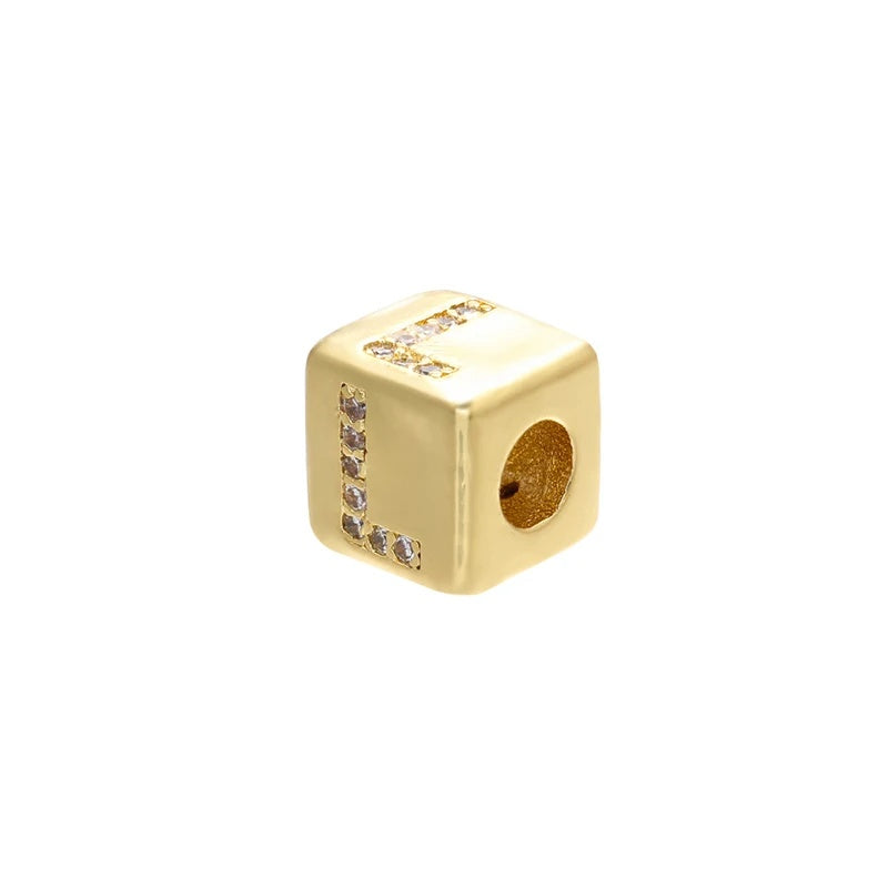 1PCS Gold Color 8x8mm Square A-Z Letter Beads
