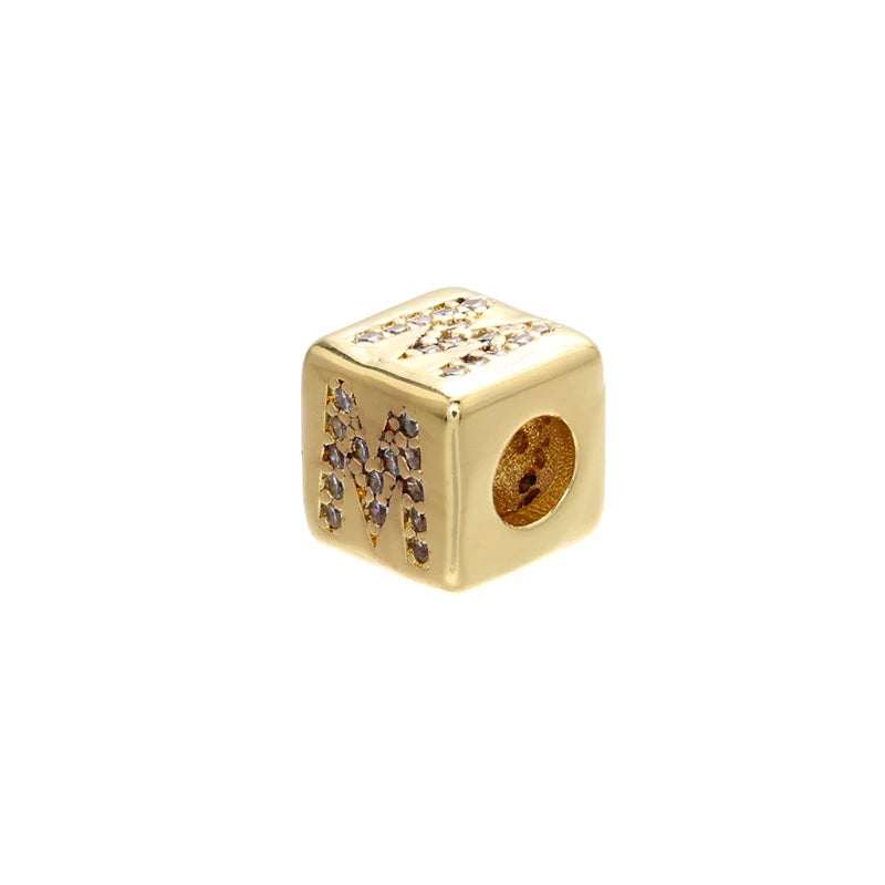 1PCS Gold Color 8x8mm Square A-Z Letter Beads