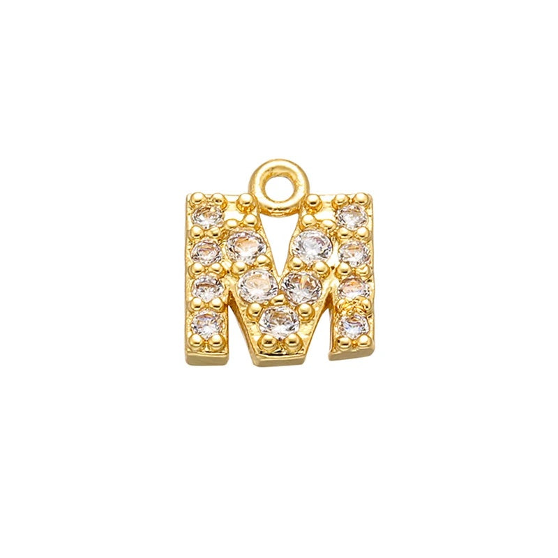 1PCS  Brass Cubic Zirconia 26 Letter Charms Pendants
