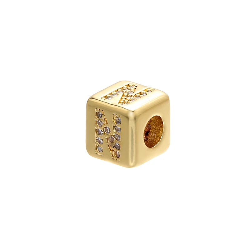 1PCS Gold Color 8x8mm Square A-Z Letter Beads