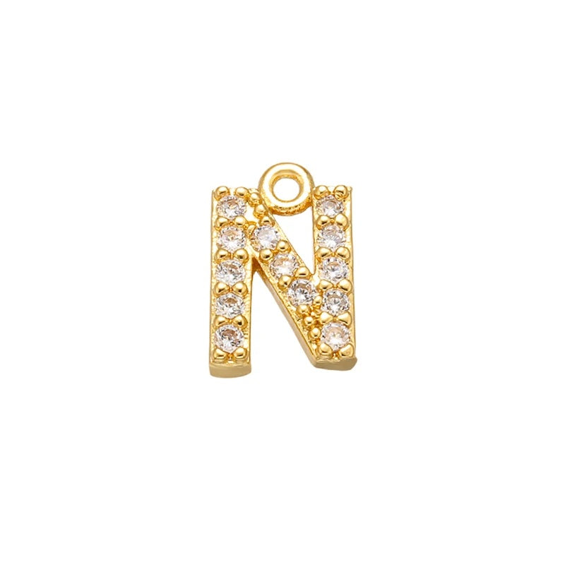 1PCS  Brass Cubic Zirconia 26 Letter Charms Pendants