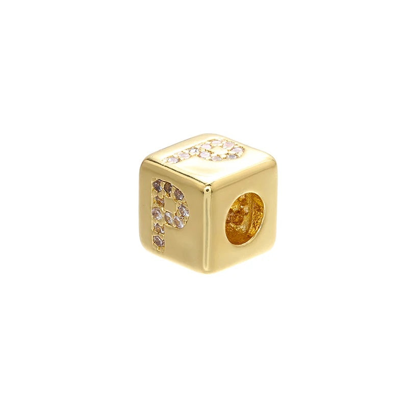 1PCS Gold Color 8x8mm Square A-Z Letter Beads