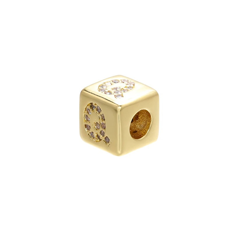1PCS Gold Color 8x8mm Square A-Z Letter Beads
