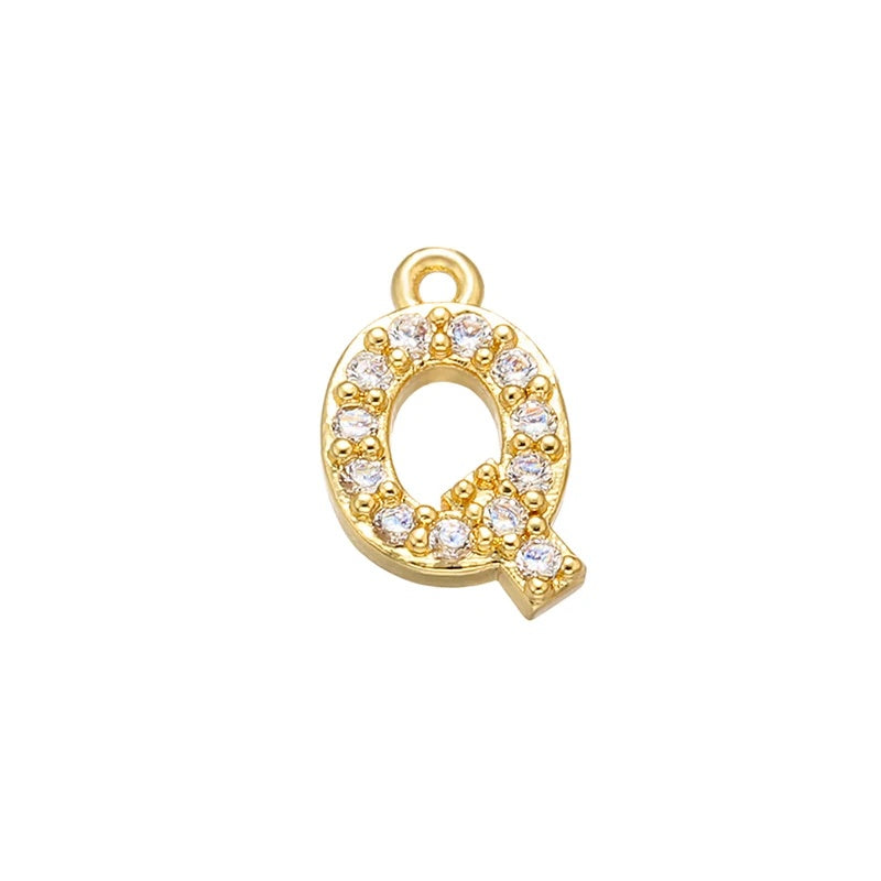 1PCS  Brass Cubic Zirconia 26 Letter Charms Pendants