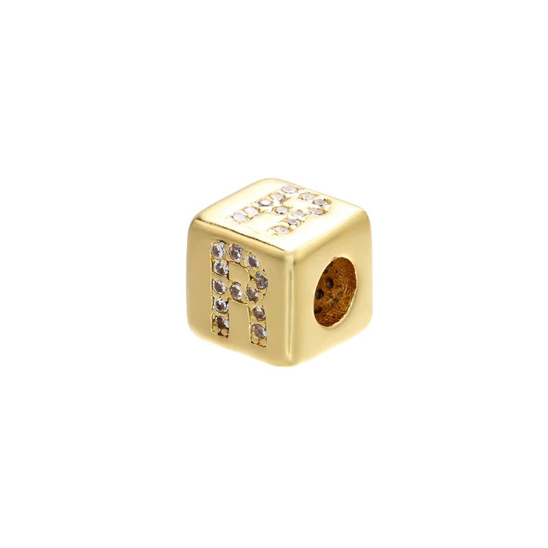 1PCS Gold Color 8x8mm Square A-Z Letter Beads
