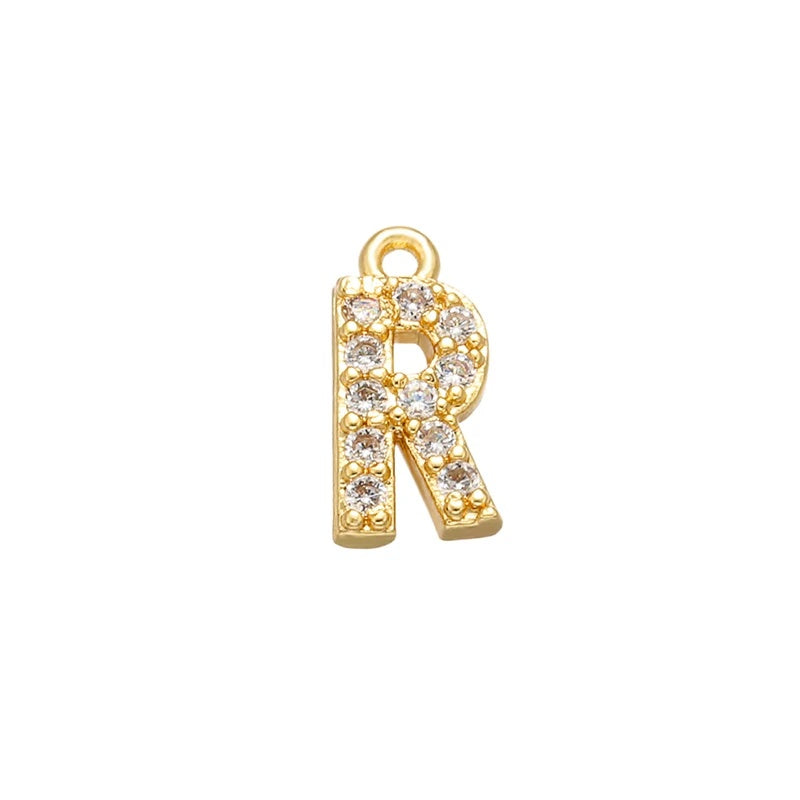 1PCS  Brass Cubic Zirconia 26 Letter Charms Pendants