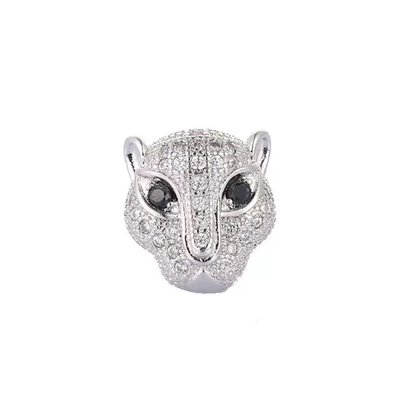 1PCS Brass Cubic Zirconia Leopard Head Beads