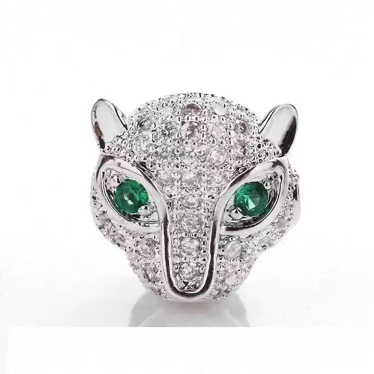 1PCS Brass Cubic Zirconia Leopard Head Beads