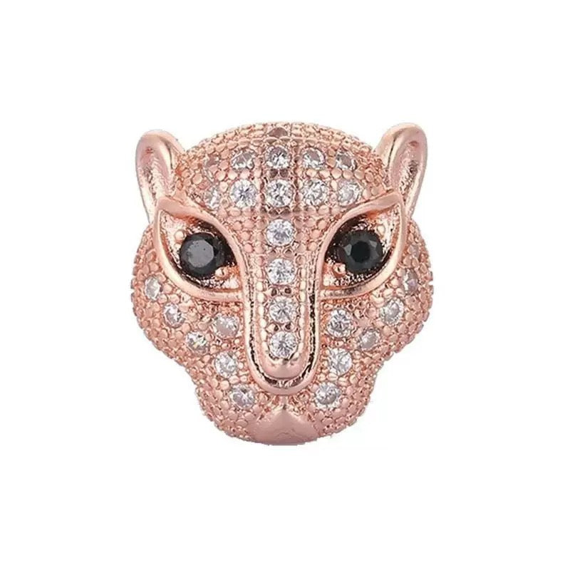 1PCS Brass Cubic Zirconia Leopard Head Beads