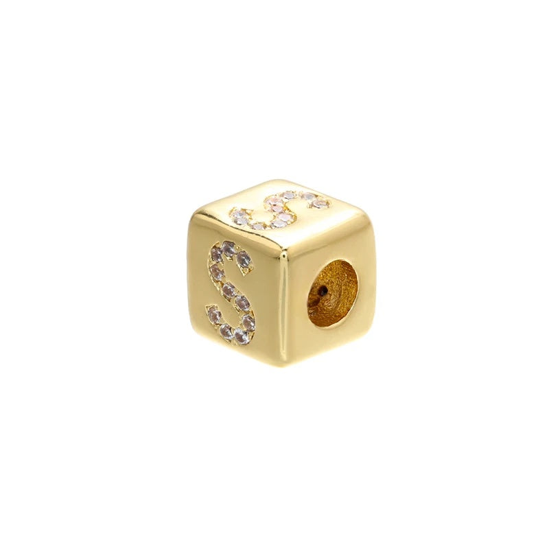 1PCS Gold Color 8x8mm Square A-Z Letter Beads