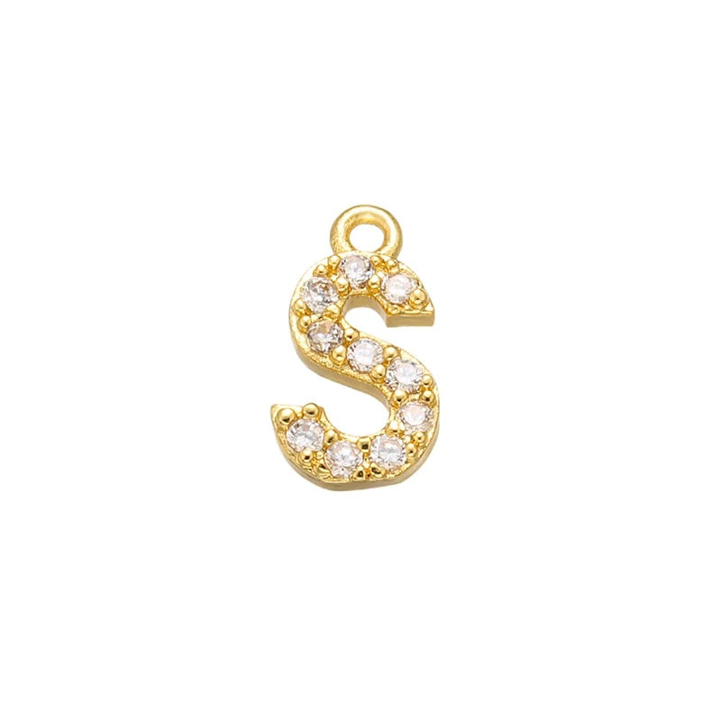 1PCS  Brass Cubic Zirconia 26 Letter Charms Pendants