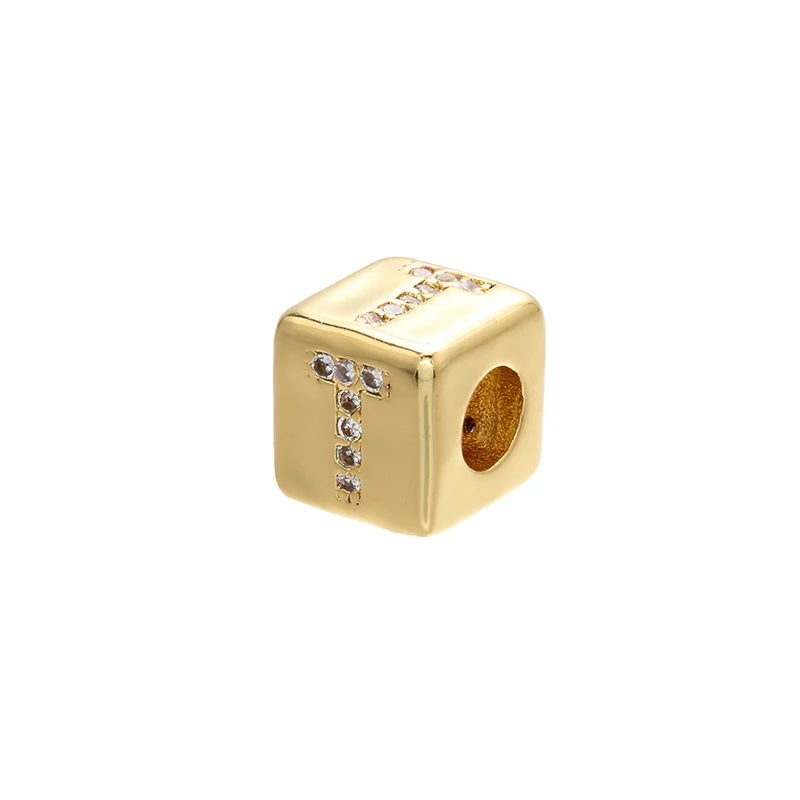 1PCS Gold Color 8x8mm Square A-Z Letter Beads