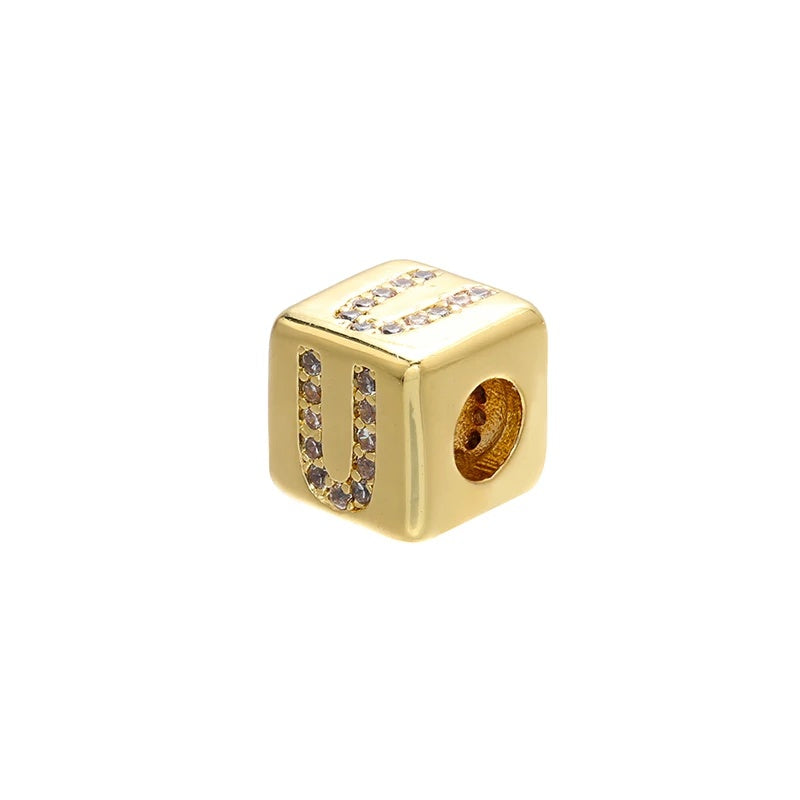 1PCS Gold Color 8x8mm Square A-Z Letter Beads