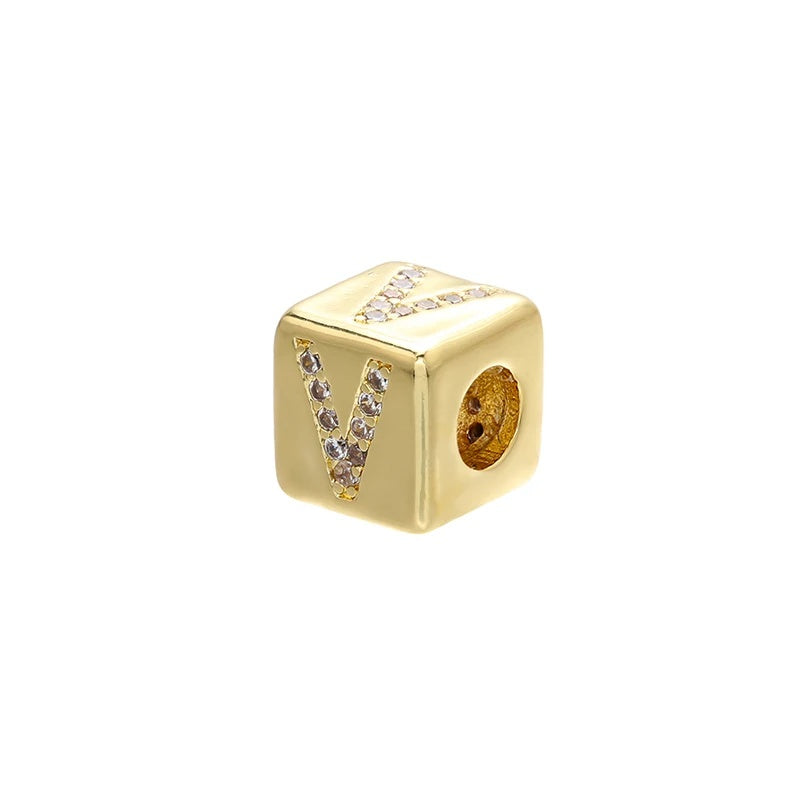 1PCS Gold Color 8x8mm Square A-Z Letter Beads