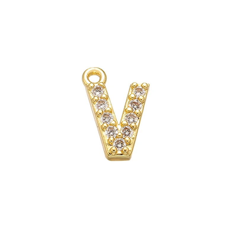 1PCS  Brass Cubic Zirconia 26 Letter Charms Pendants