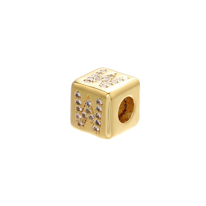 1PCS Gold Color 8x8mm Square A-Z Letter Beads