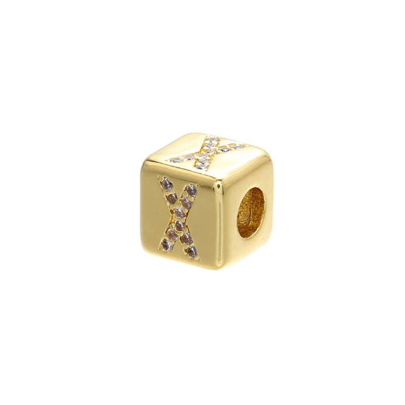 1PCS Gold Color 8x8mm Square A-Z Letter Beads