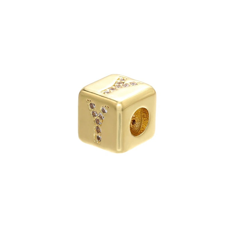1PCS Gold Color 8x8mm Square A-Z Letter Beads