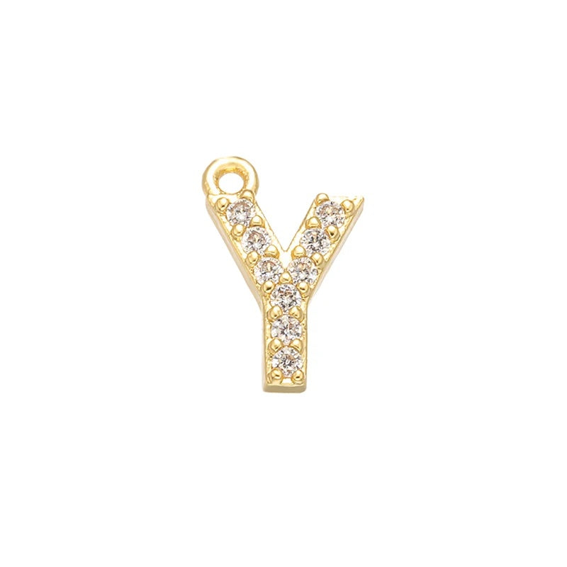 1PCS  Brass Cubic Zirconia 26 Letter Charms Pendants