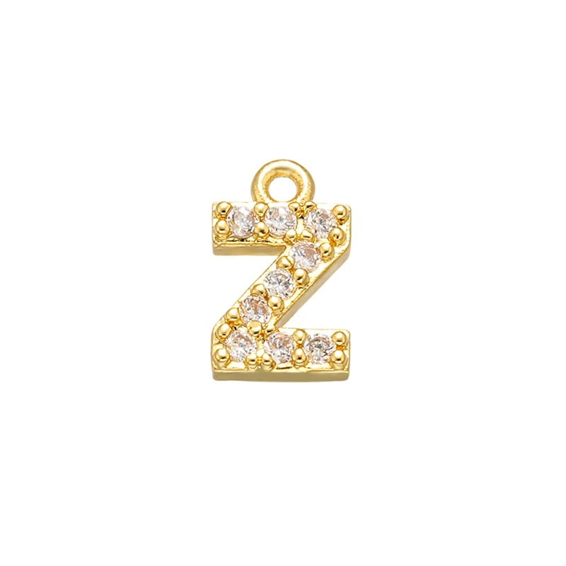 1PCS  Brass Cubic Zirconia 26 Letter Charms Pendants