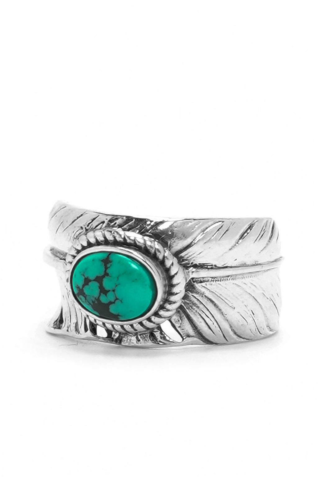 Takahashi Goro Mens Feather 925 Sterling Silver Natural Turquoise Ring
