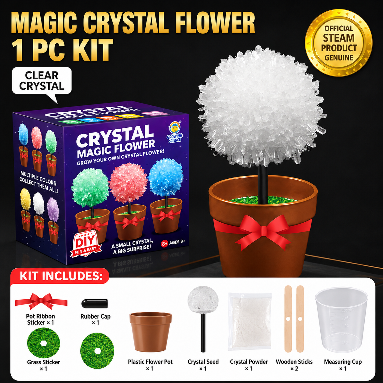 Crystal Growing Kit with 6 Crystals for science experiment, steam learning, birthday gift