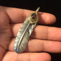 Left Feather Leaf Retro 925 Silver Goro Takahashi Pendant with Brass Red CZ