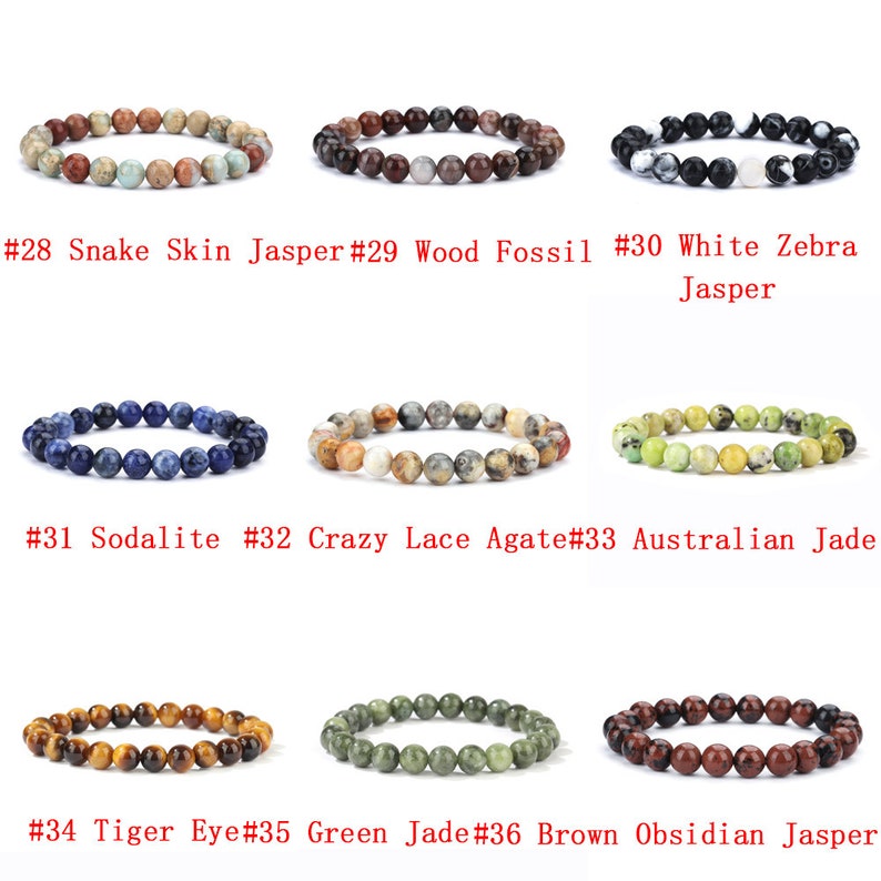 Natural Gemstone Beads Bracelet, Handmade Men Women Stretchy Bracelet, Power Healing Energy Chakra Round Beaded Crystal Bracelet 7.5 inches