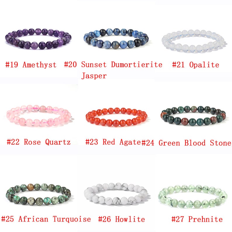 Natural Gemstone Beads Bracelet, Handmade Men Women Stretchy Bracelet, Power Healing Energy Chakra Round Beaded Crystal Bracelet 7.5 inches
