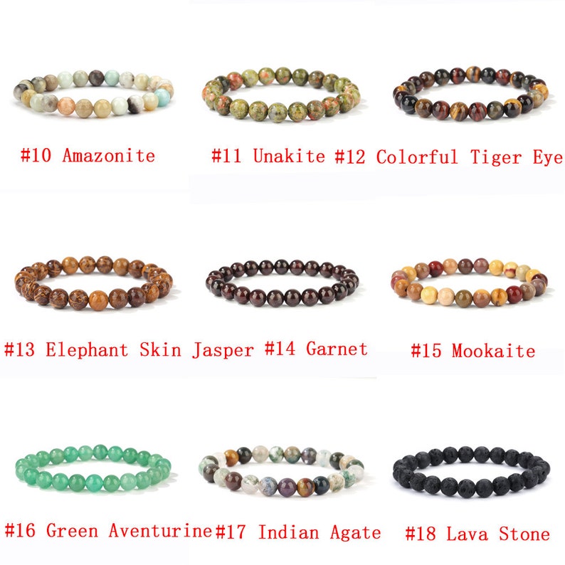Natural Gemstone Beads Bracelet, Handmade Men Women Stretchy Bracelet, Power Healing Energy Chakra Round Beaded Crystal Bracelet 7.5 inches