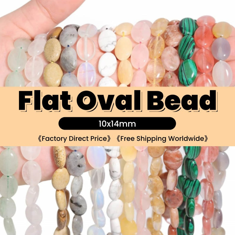 Smooth Flat Oval Beads 10x14mm Quartz/Jasper/Agate/Crystal