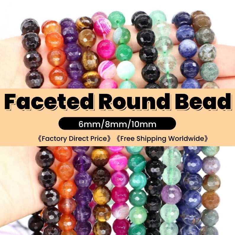 Round Faceted Beads Crystal/Quartz/Jasper/Agate 6mm 8mm 10mm