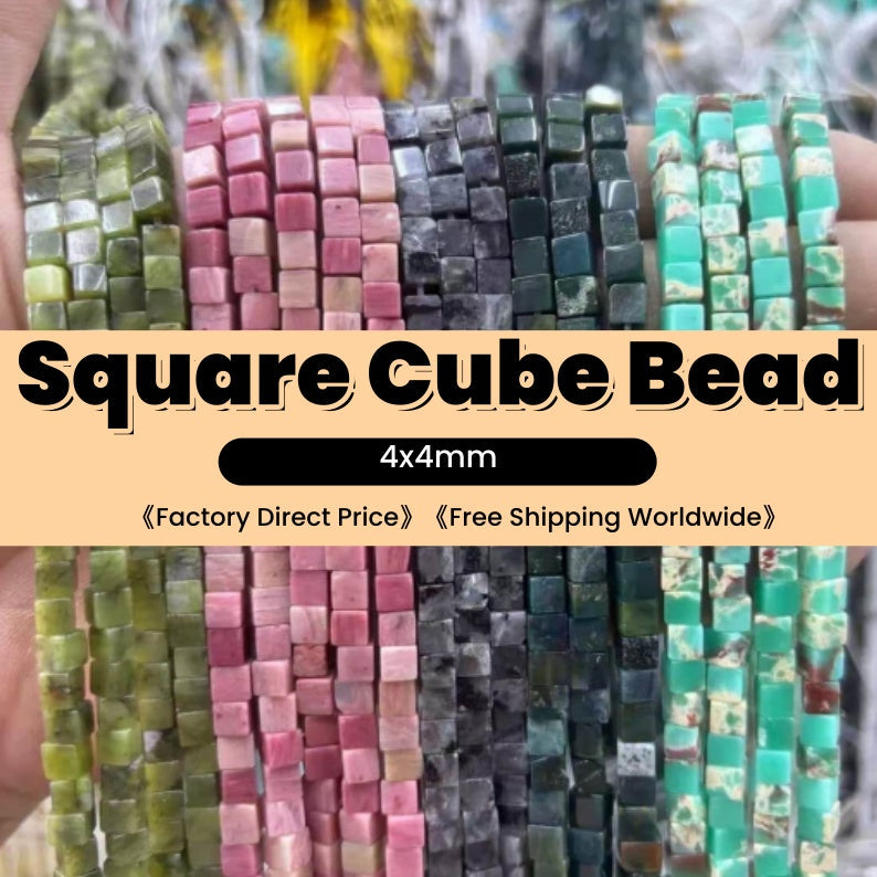 Square Cube Beads 4x4mm Quartz/Jasper/Agate/Crystal