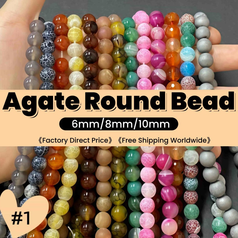 #1 Round Agate Beads 6mm/8mm/10mm/12mm