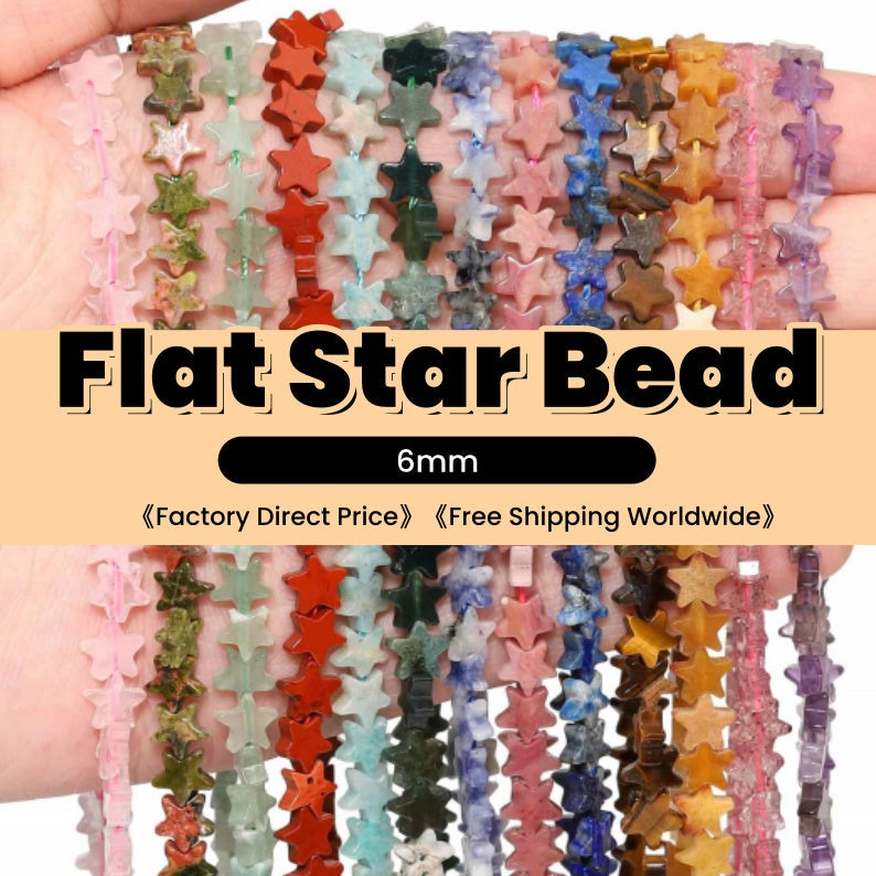 Flat Star Beads 6mm Quartz/Jasper/Agate/Crystal