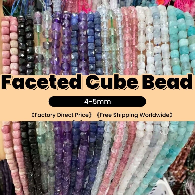 Square Faceted Beads 4-5MM Gemstone/Quartz/Jasper/Agate