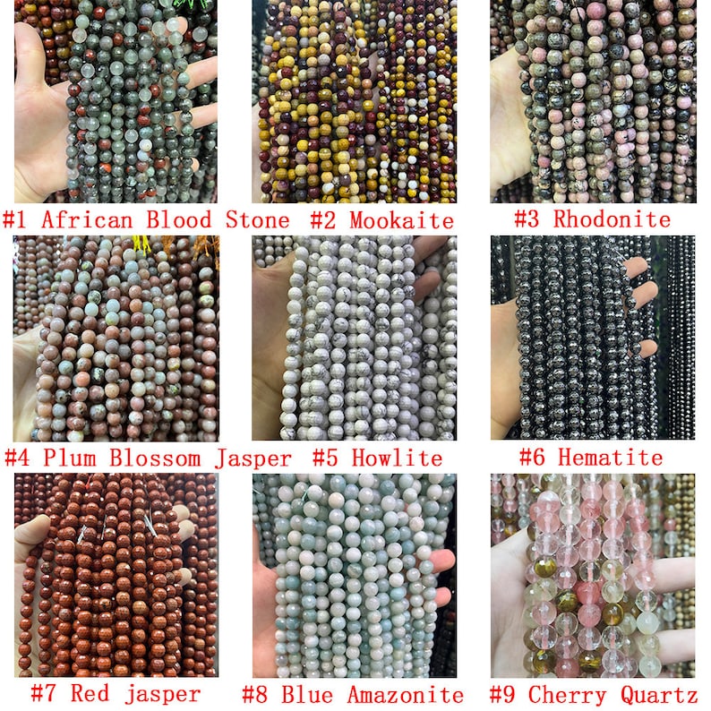 Natural Faceted Gemstone Beads 4mm 6mm 8mm 10mm Cut Stone Round Loose Bead Agate Crystal Quartz Gemstone Spacer Beads for DIY Jewelry Making