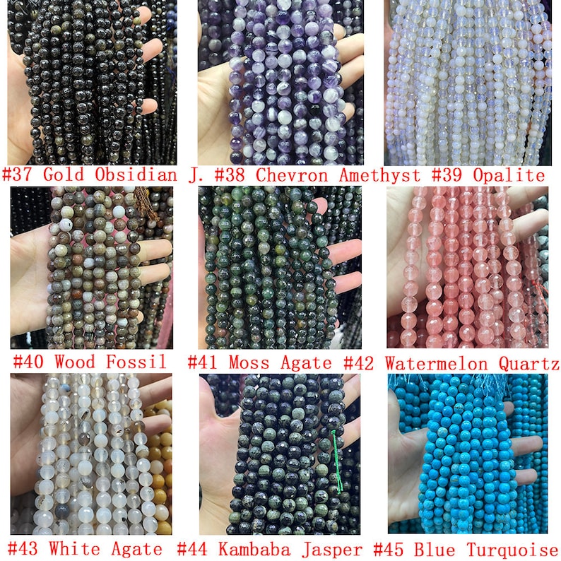 Natural Faceted Gemstone Beads 4mm 6mm 8mm 10mm Cut Stone Round Loose Bead Agate Crystal Quartz Gemstone Spacer Beads for DIY Jewelry Making