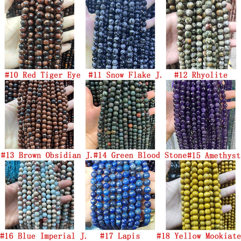 Natural Faceted Gemstone Beads 4mm 6mm 8mm 10mm Cut Stone Round Loose Bead Agate Crystal Quartz Gemstone Spacer Beads for DIY Jewelry Making