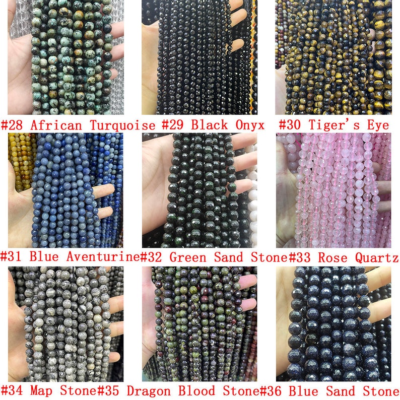 Natural Faceted Gemstone Beads 4mm 6mm 8mm 10mm Cut Stone Round Loose Bead Agate Crystal Quartz Gemstone Spacer Beads for DIY Jewelry Making