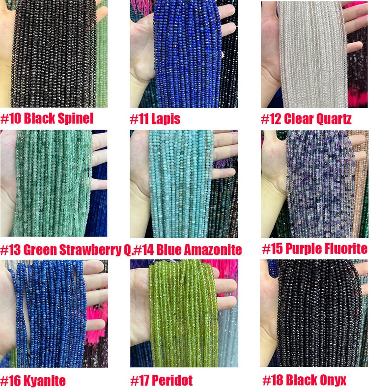 Natural Crystal Agate Stone Faceted Rondelle Beads 2*3mm 3*4-4.5mm Gemstone Rondelle Shape Cut Bead Round Loose Beads for DIY Jewelry Making