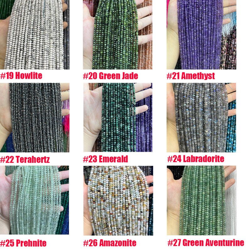 Natural Crystal Agate Stone Faceted Rondelle Beads 2*3mm 3*4-4.5mm Gemstone Rondelle Shape Cut Bead Round Loose Beads for DIY Jewelry Making