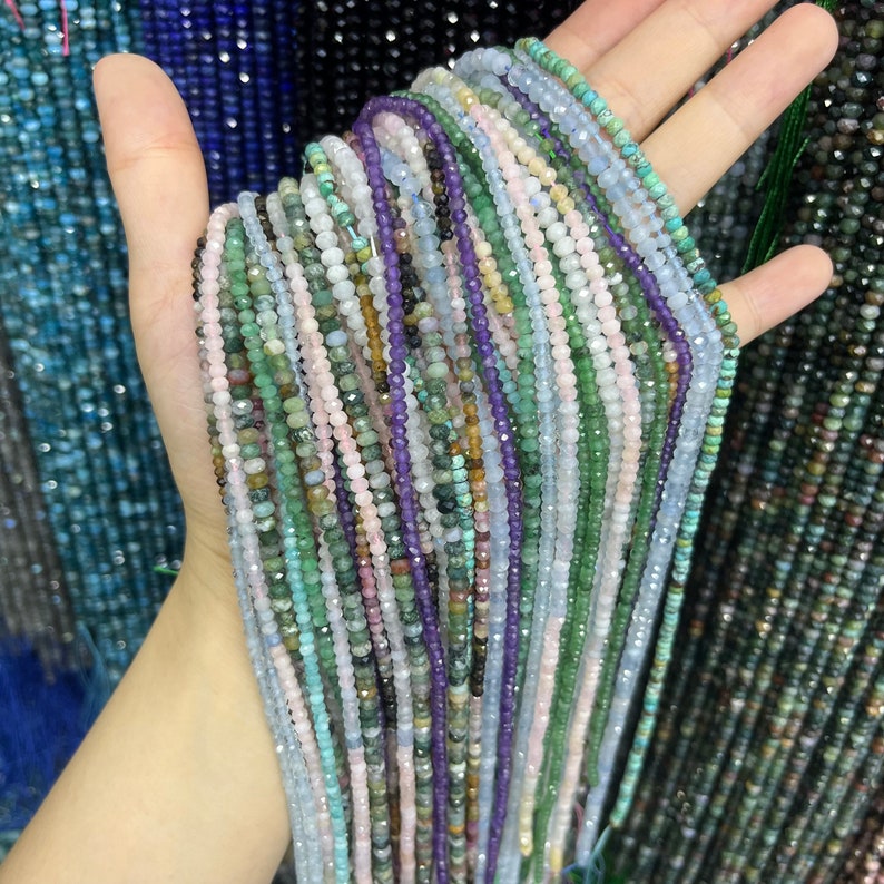 Natural Crystal Agate Stone Faceted Rondelle Beads 2*3mm 3*4-4.5mm Gemstone Rondelle Shape Cut Bead Round Loose Beads for DIY Jewelry Making