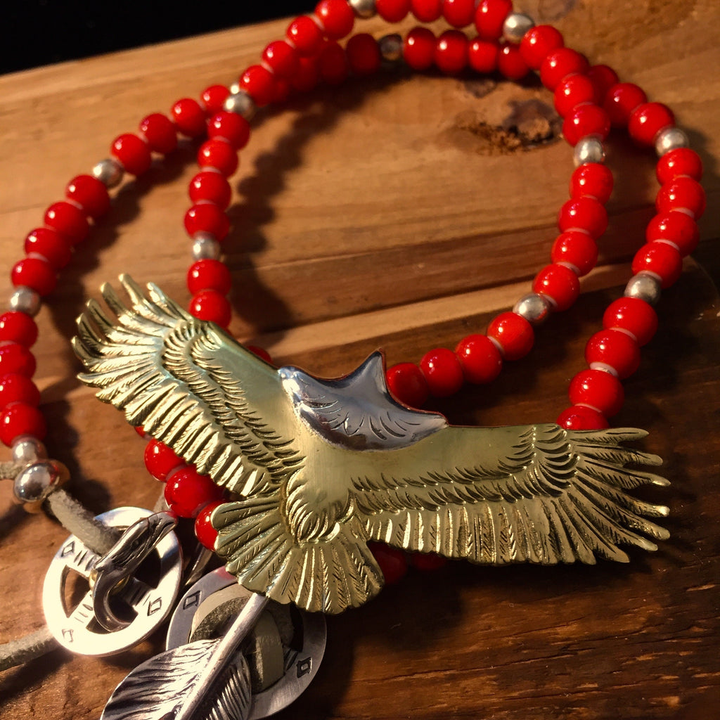 Japan Takahashi Goro Silver Feather Leather Necklace Right Feather 66x14mm Eagle 30x70mm Retro Sterling 925 Silver Hip Hop style Necklace