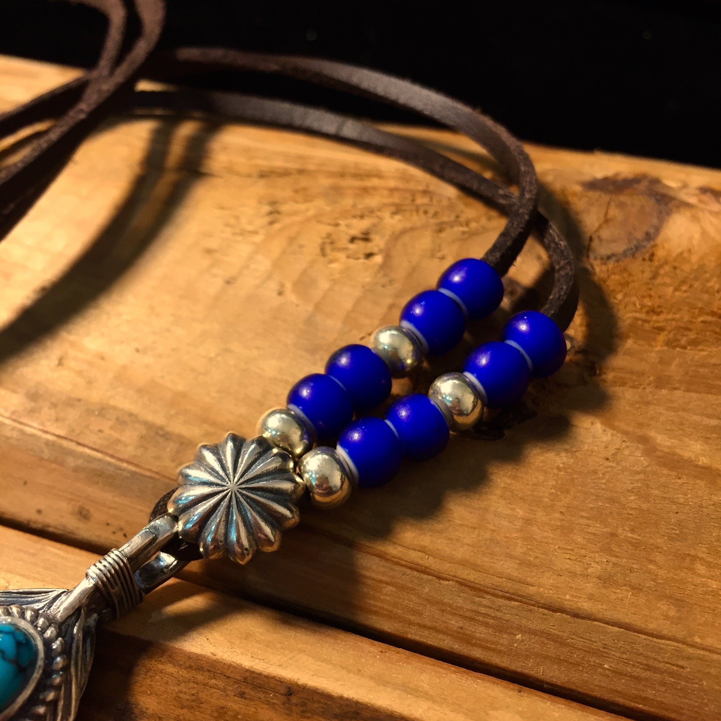 Japan Takahashi Goro Feather Necklace Set Right Feather 66x14mm Turquoise 5x7mm Leather Necklace44cm Retro Sterling 925 Silver Hip Hop style