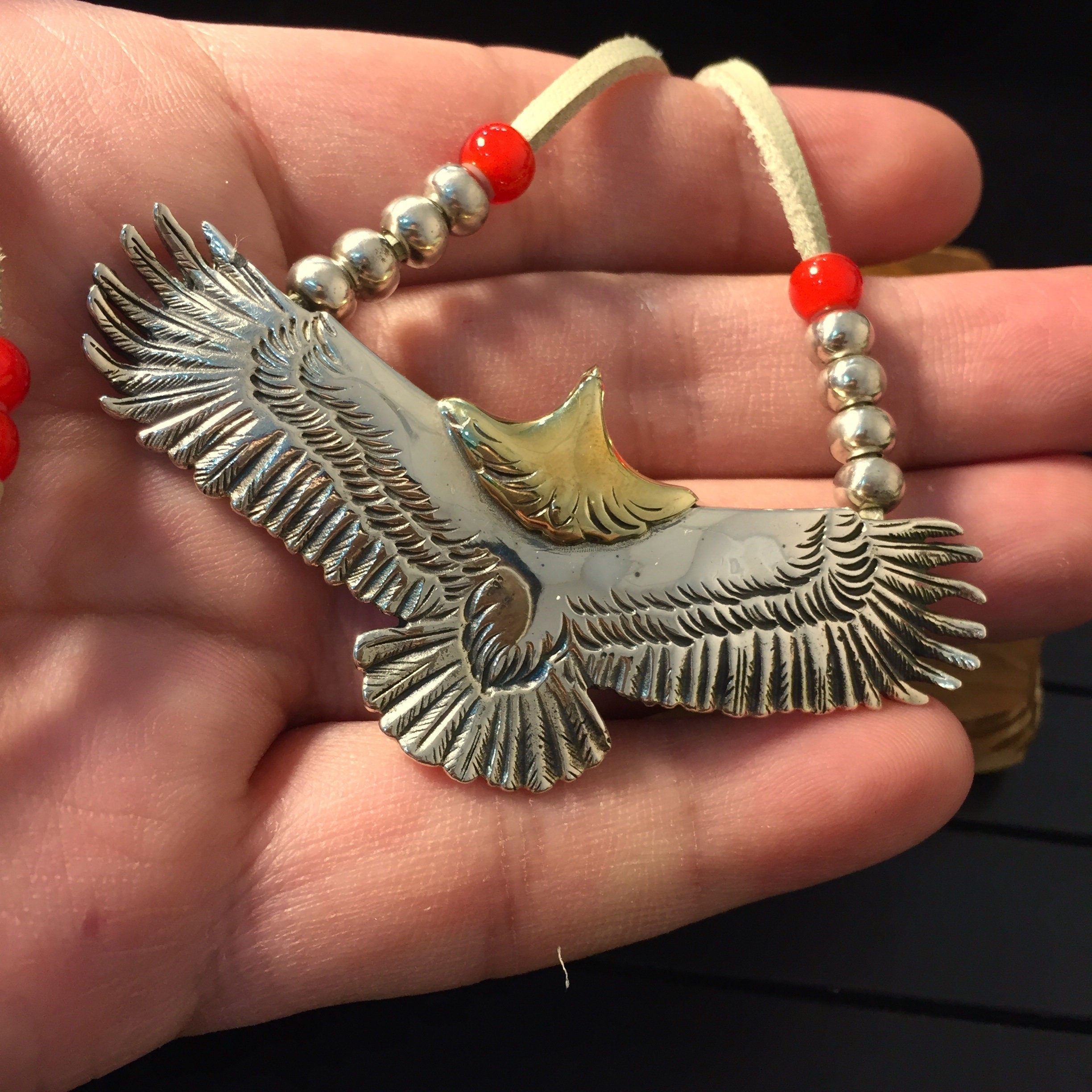 Japan Takahashi Goro Silver Eagle Leather Necklace Eagle 30x70mm Retro Sterling 925 Silver Hip Hop style Necklace Fashion Pendent 44mm