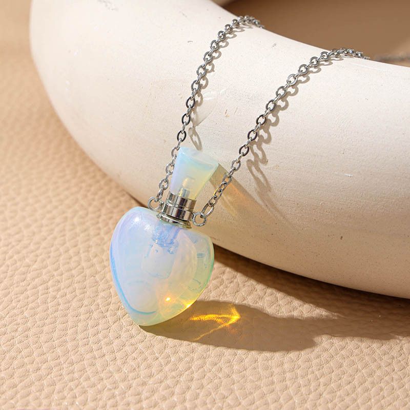 Healing Crystal Heart Shape Perfume Pendant Necklace