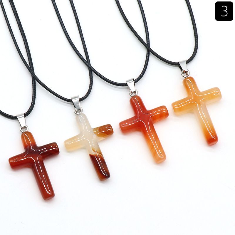 Healing Crystal Cross Shape Pendant Necklace