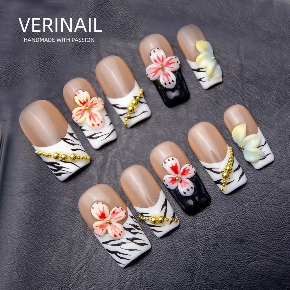 #3 Press-On Nails Box | Handmade | Reusable | Glitter + Gems + Floral | French Tips